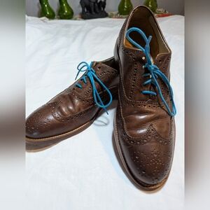 J Shoes Mens Charlie Oxford Wingtip Dress Shoes- Brown Leather Round Toe Size 10